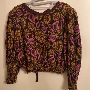 Free People 100% Cotton Long Sleeve Top Open Back Size Small
